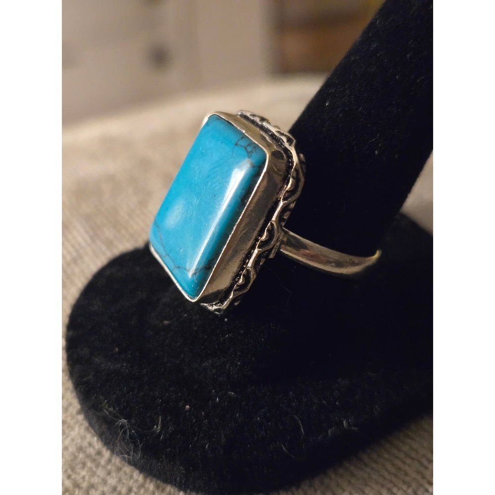Howlite Sterling Ring Blue Vintage Sz 6.5 - Picture 2 of 4